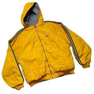 Adidas Reversible Jacket Large Yellow Nylon Gray Fleece Hooded Full Zip